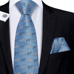 Metallic Slate Blue Zebra Silk Tie