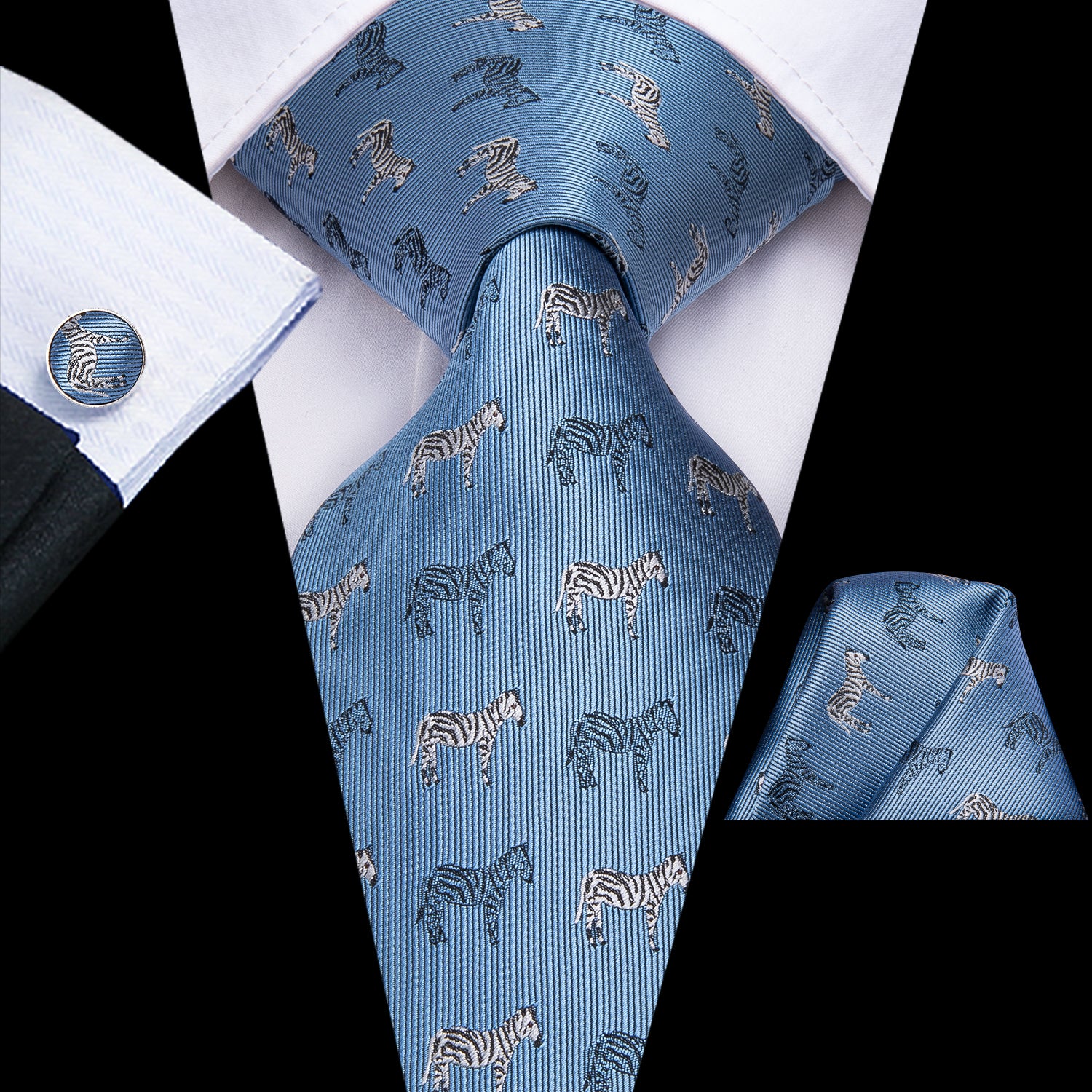 Metallic Slate Blue Zebra Silk Tie