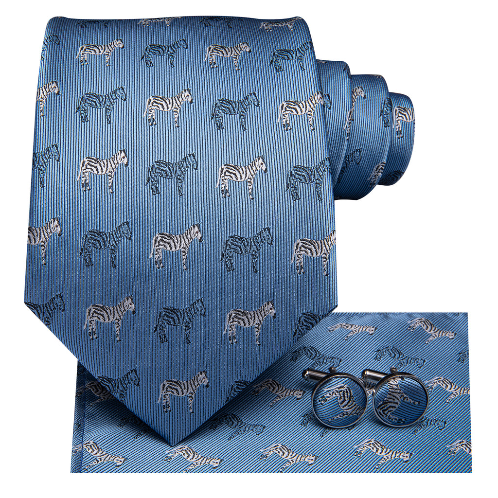 Metallic Slate Blue Zebra Silk Tie