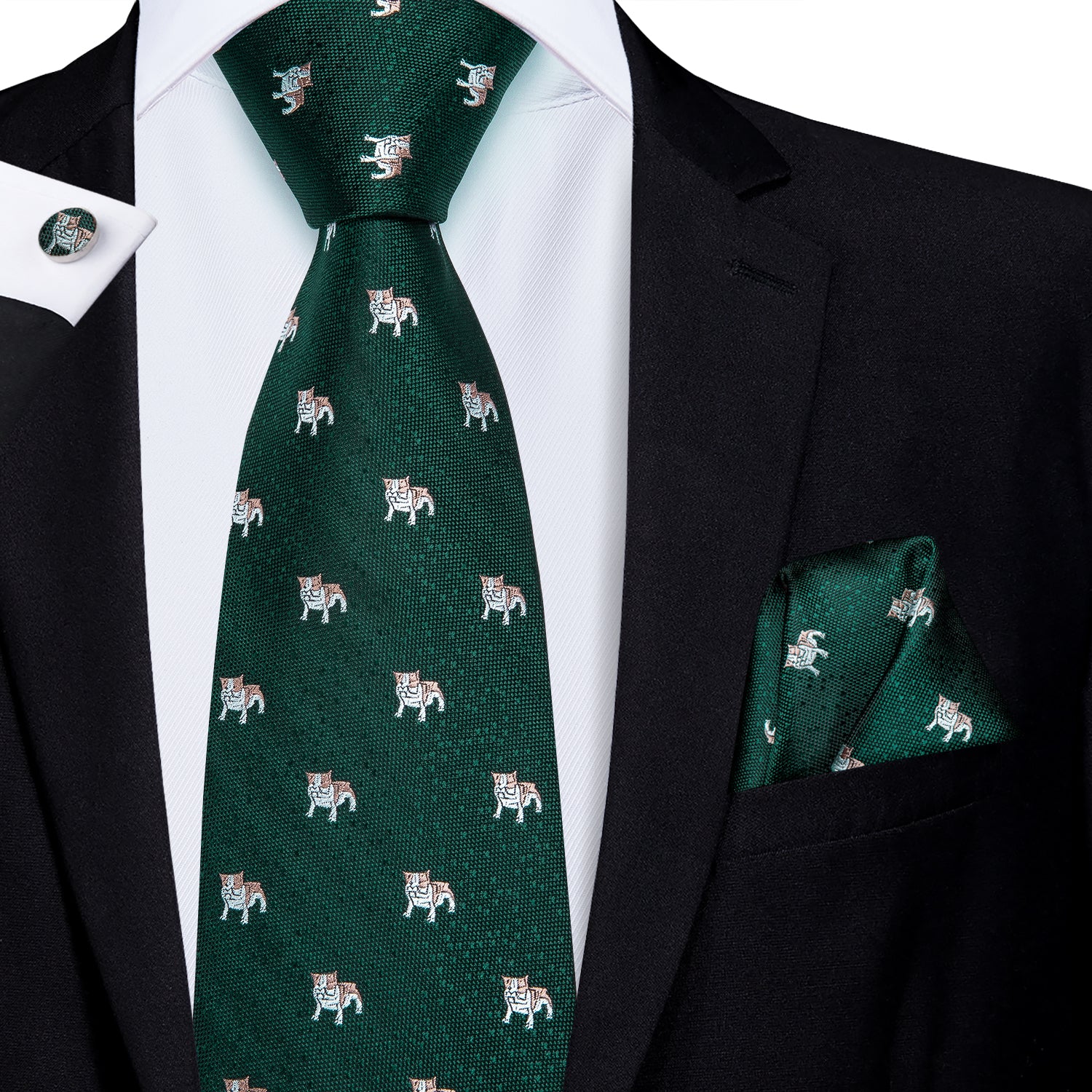 Midnight Emerald Puppies Silk Tie