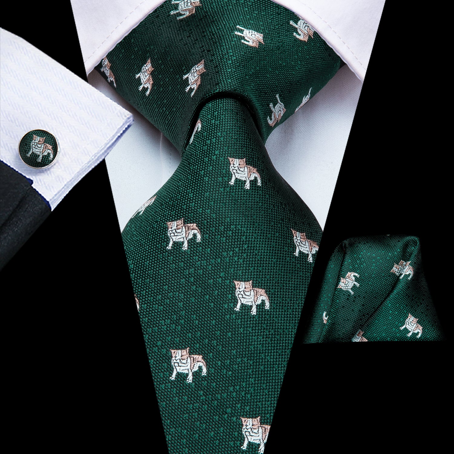 Midnight Emerald Puppies Silk Tie