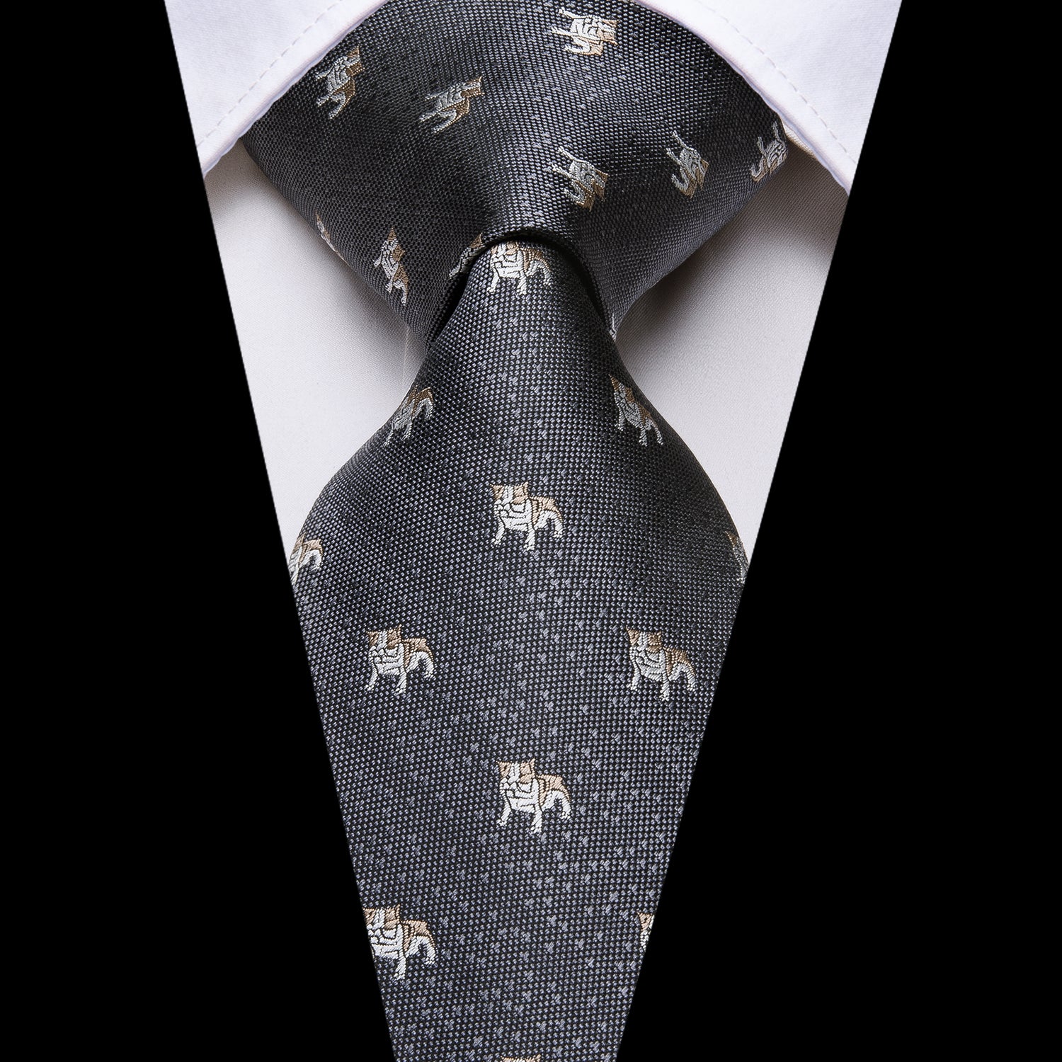 Midnight Silver Puppies Silk Tie