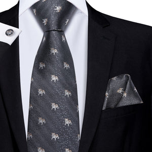 Midnight Silver Puppies Silk Tie