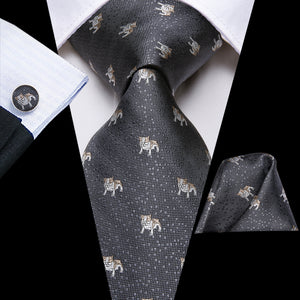 Midnight Silver Puppies Silk Tie