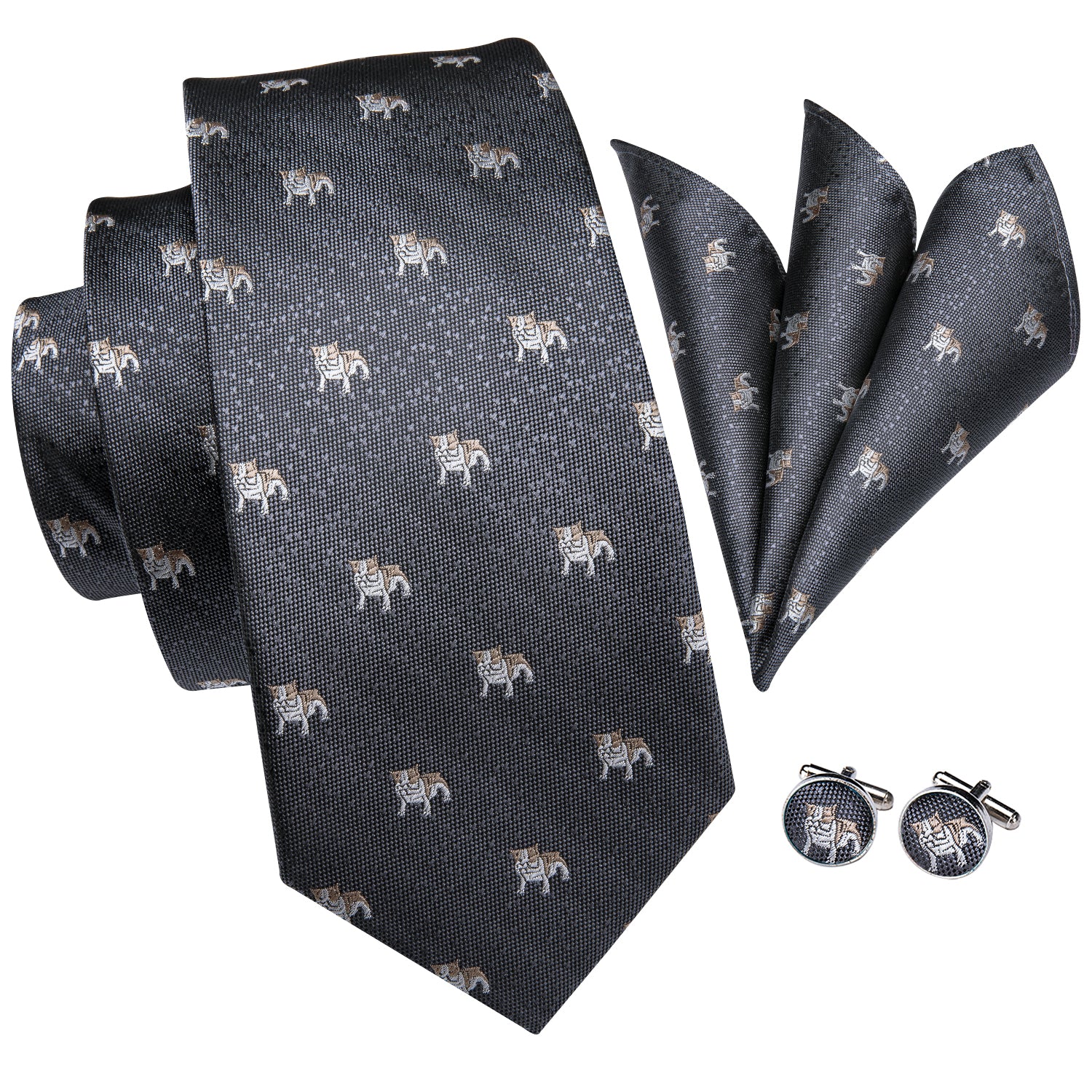 Midnight Silver Puppies Silk Tie