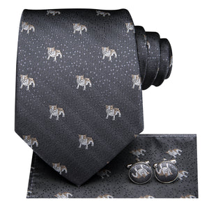 Midnight Silver Puppies Silk Tie