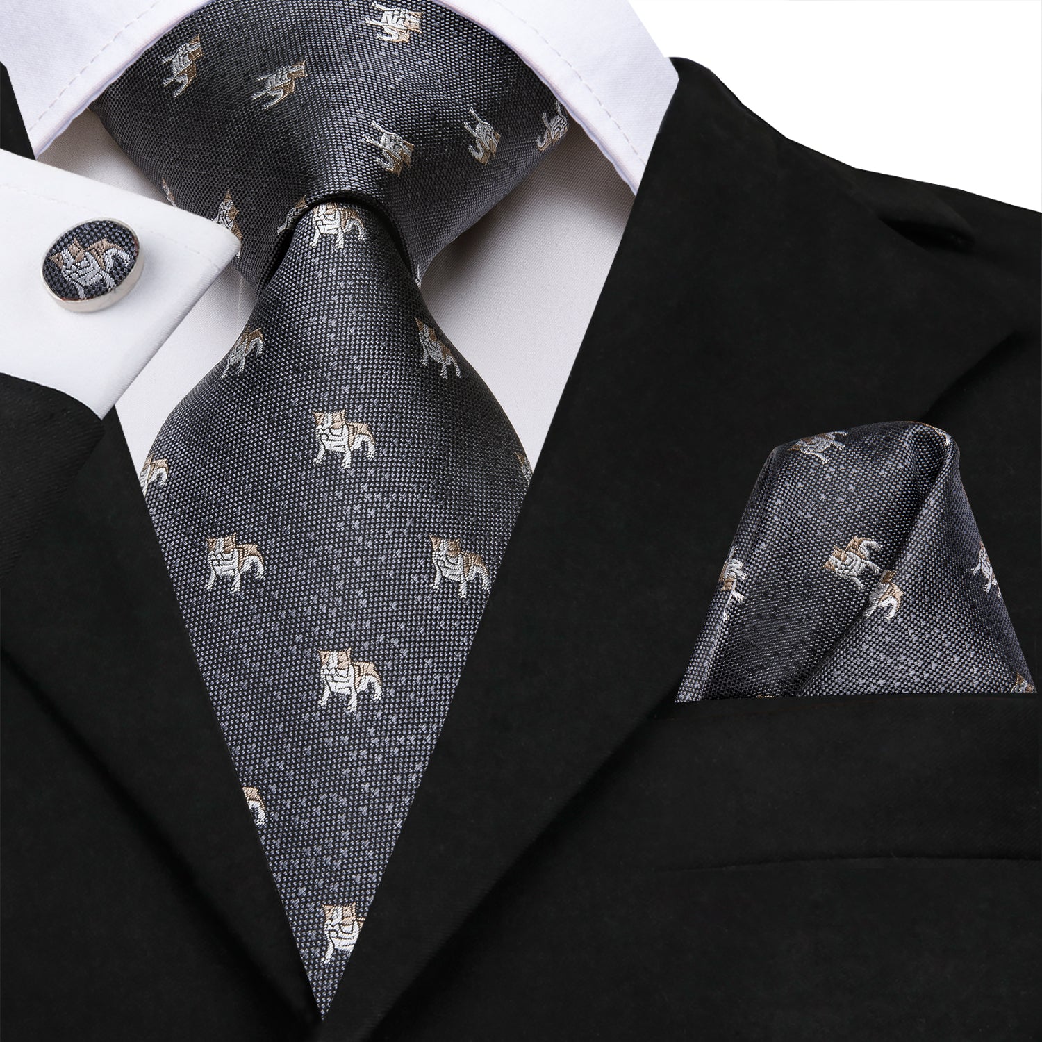 Midnight Silver Puppies Silk Tie