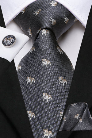 Midnight Silver Puppies Silk Tie