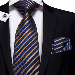 Midnight Sapphire Golden Striped Silk Tie