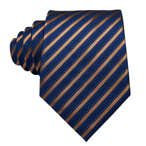 Midnight Sapphire Golden Striped Silk Tie