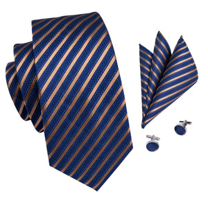 Midnight Sapphire Golden Striped Silk Tie