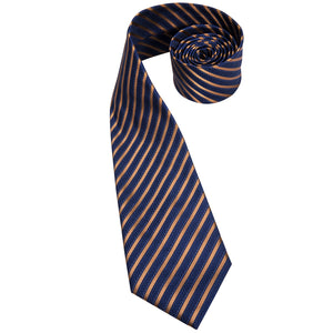 Midnight Sapphire Golden Striped Silk Tie