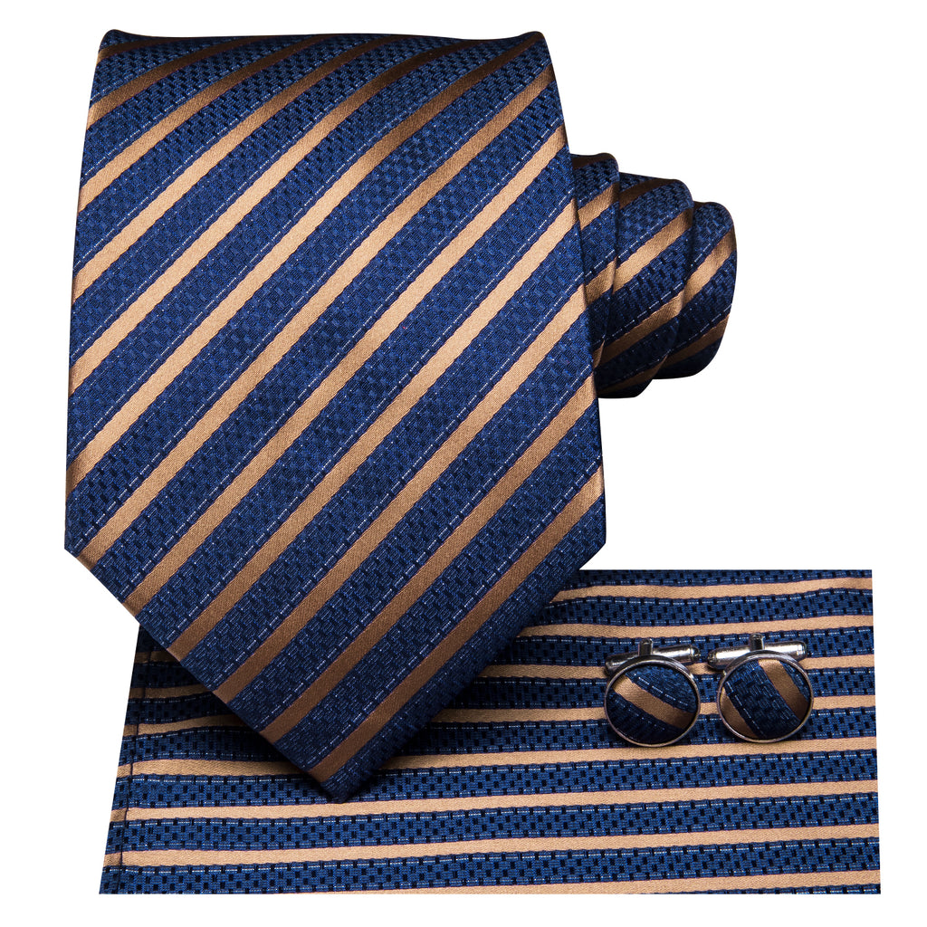 Midnight Sapphire Golden Striped Silk Tie