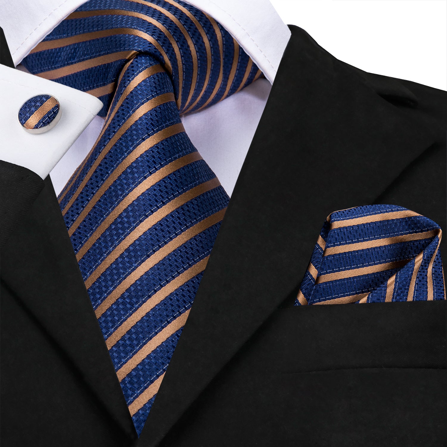 Midnight Sapphire Golden Striped Silk Tie