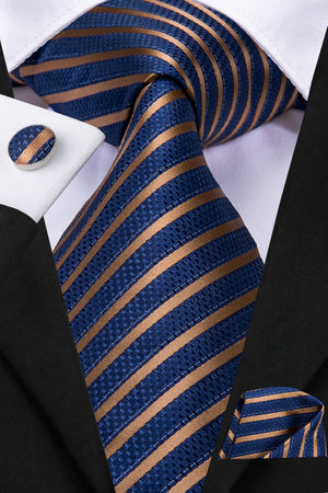 Midnight Sapphire Golden Striped Silk Tie