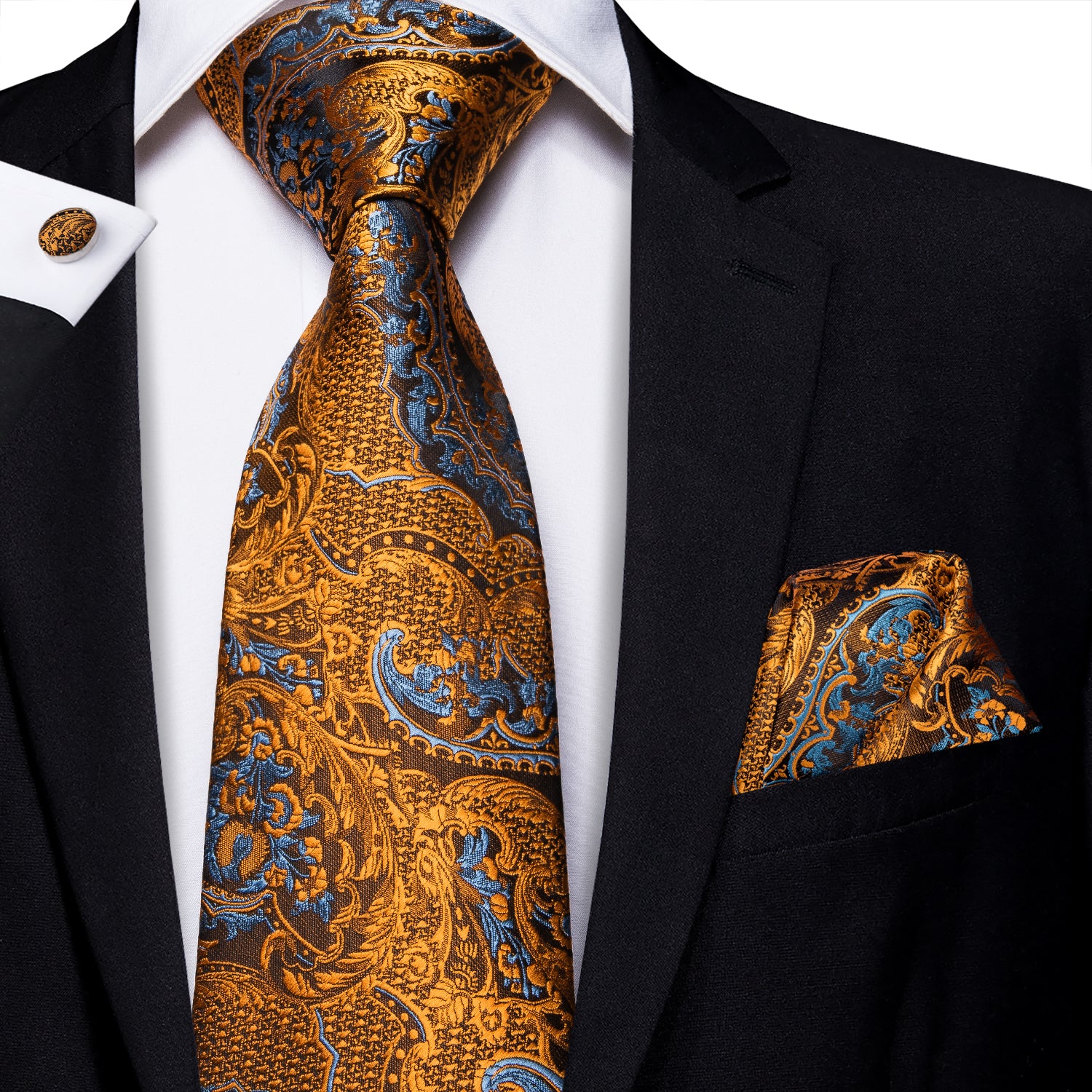 Amber Dragon Scale Blossom Silk Tie