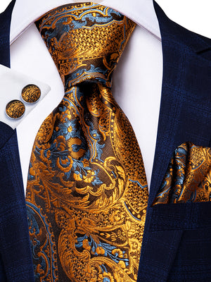 Amber Dragon Scale Blossom Silk Tie