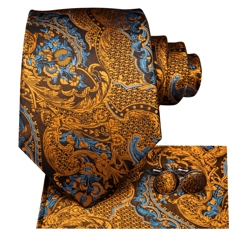 Amber Dragon Scale Blossom Silk Tie