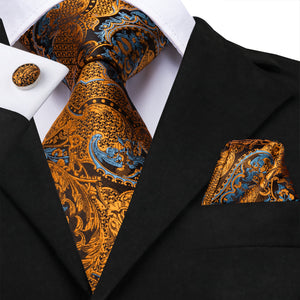 Amber Dragon Scale Blossom Silk Tie